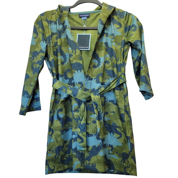 Andy & Evan Other - NEW Andy & Evan Boys Green Dinosaur Print‎ Hooded Fleece Bath Robe Size S 5/6